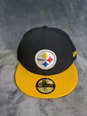 NEW ERA 59 FIFTY NFL PITTSBURGH STEELERS BLACK YELLOW MENS FITTED HAT SZ 7 1/4