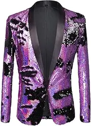 [PYJTRL] Men Stylish Two Color Conversion Shiny Sequins Blazer Suit Jacket