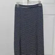 Abercrombie Maxi Skirt Stretchy Pull On Blue /White Stripe Deep Front Slits NWT￼