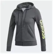 New Women's Adidas Essentials Full Zip Hoodie Gray Lime Green XS