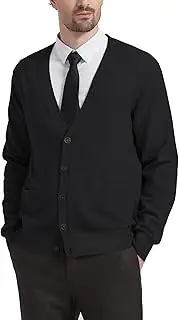 [Kallspin] Men’s Wool Blended Cardigan Sweaters Lightweight V Neck Button Down Long Sleeve Cardigan with Pockets