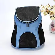 Portable Cat Dog Pet Double Shoulder Mesh Bag Backpack Travel Carrier Case Pouch (Blue)