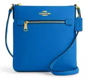 Coach Mini Rowan File Bag - Bright Blue /SV Crossgrain Leather - NWT CE871