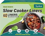 [Syntus] Slow Cooker Liners, 60 Count Cooking Bags Small Size Disposable Pot Liners Plastic Bags, Fit 1QT to 3QT for Slow Cooker Cooking Trays, 10.5"x 17.5", 60 Liners