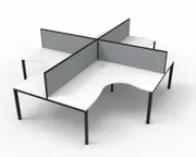 RAPIDLINE DELUXE PROFILE LEG CORNER WORKSTATION With Screen 4 Person W1800 x W1800 x D750 x H730mm (per user) White Top Black Quad Frame