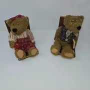Bookend Teddies Plush Wood Teddy Bear Bookend Set New in Box from Books are Fun
