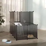 Pet Playpen Exercise DIY Small Animal Cage PP Panels Pet Fence Indoor/Outdoor Bunny Pen for Puppy, Rabbit, Kitten, Black 142x74x93 cm