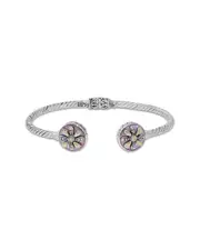 Samuel B. 18K & Silver Pearl Flower Bangle Bracelet