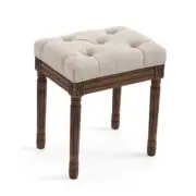 Upholstered Fabric Vanity Bench Seat, Makeup Stools for Linen and Dark Brown