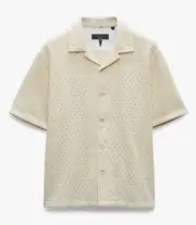 $238 rag & bone Men's Avery Open Weave Camp Shirt, Marshmellow, XS