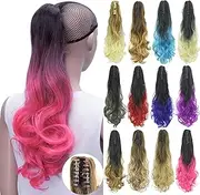 IMISSU Curly Ombre Color Claw Ponytail Hair Extensions Pony Tail Clip in Hairpiece (Ombre Pink)