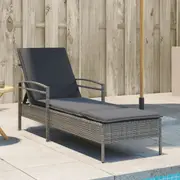 vidaXL Sun Lounger with Cushion Grey 63x200x81 cm Poly Rattan