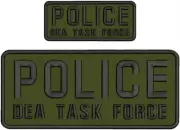 POLICE D E A TASK F MB PATCH 10X4 AND 5X2 HOOK ON BACK BLACK ON OD GREEN