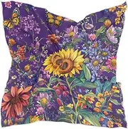 [Yoogain] Autumn Flowers SunFlower Orchid Purple silk scarf pashminas silk scarfelegantes wrap scarf for women for winter bufandas para mujer, Autumn Flowers Sunflower Orchid Purple