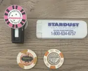 Vintage STARDUST Hotel & Casino Souvenir Chips, Lint Brush And Magnet