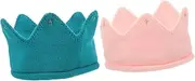[Baluue] 2pcs Crown Knit Hat Lightweight Breathable Knitted Birthday Party Cap for Newborns and Cute Mini Crown Cap for Showers and Special Occasions