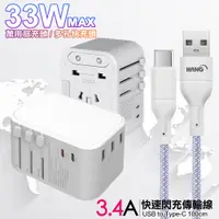 在飛比找PChome24h購物優惠-CITY萬用轉接頭PD快充33W急速充電器-白+高密編織線U