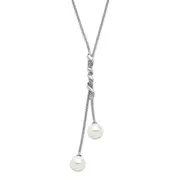 Sterling Silver Majestik Rhodium-Plated 10-11mm White Imitation Shell Pearl Spring Ring Clasp 18.5 Inch Necklace