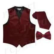 New Men's burgundy formal vest Tuxedo Waistcoat_necktie & bowtie set wedding