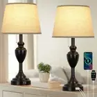 24" Tall Table Lamps with 2 USB Charging Ports, Farmhouse Rustic Black