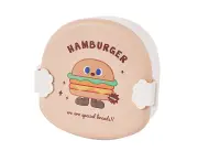 Khaki Burger Pattern Lid Children Bento Box Cartoon Look Divider Food Container School Portable Lunch Storage Box