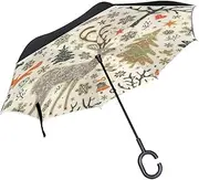 Double Layer Inverted Umbrella Cars Reverse Umbrella Owl Deer Snowflakes Christmas Windproof UV Proof Travel Outdoor Umbrella