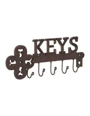[Willow & Silk] Cast Iron Skeleton key Design Wall Hanger 5 Hook in Brown