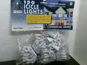 Bethlehem Lights Commercial 150 Clear Icicle Lights --- Gutter Clips Included FS
