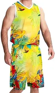 [KQNZT] Basketball Jerseys Shorts Sport Set, Basketball Jersey for Women, Athletic Shirts for Team Scrimmage, Tropical Jungle Flower Bird