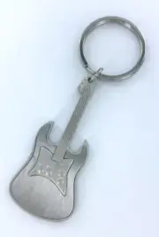 Silver metal Guitar Keychain, boxed, electric guitar, matte finish, key ring