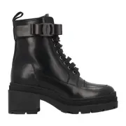 SALVATORE FERRAGAMO Combat Boot Block Heel Lace Up Black Leather UK4.5 RRP820