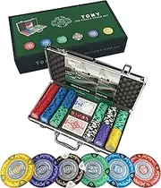 Bullets Playing Cards - Designer Poker Case Tony - Deluxe Poker Set with 300 Clay Poker Chips, Poker Rules Manual, Dealer Button and Bullets Plastic Poker Cards