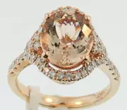14K ROSE GOLD - MORGANITE (2.92Ct) DIAMOND (.55Ct) COCKTAIL RING #6.5
