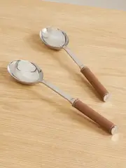 [Ralph Lauren Home] Ralph Lauren Home - Wyatt Set Of Two Stainless Steel And Leather Salad Servers - Brown - One size One size Brown