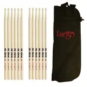 Vic Firth Hickory 5A Wood Tip Drum Sticks x 6 Pairs + Stick Bag