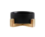 Ceramic Dog Bowls with Wood Stand, Dog Water Bowls and Food Dish, Heavy Weighted Dog Food Bowls - Black