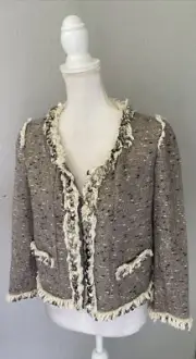 REBECCA TAYLOR Tweed JACKET BLAZER Hook And Eye Closure And Fringe Runs Small