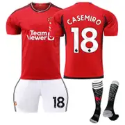 Beakey Red Devil Man Utd Home Jersey CASEMIRO #18 Soccer Jersey Kids Adult 3Pcs Jersey Kits