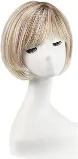 Human Hair Toppers for Women Short Bob Hair with Bangs 10" Side Part Hairpieces for Women with Thin Hair 6.5" × 6.5" Base(Ombre Blonde With Brown Highlight)