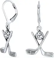 [Bling Jewelry] Sport Player Balls Clubs Golf Earrings for Women Dangle Lever Back Studs Oxidized .925 Sterling Silver Golf Jewelry Gifts Female Golfers