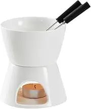 Ceramic fondue set, chocolate fondue, ceramic bowl and 2 forks, 12.5 x 10.5 x 6.5 cm, white