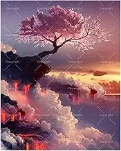 Fantasy Lava and Clouds Paint by Numbers Kit for Adults - DIY Cherry Blossom Cliff Painting on Canvas 16x20 Inches, Acrylic Paint Set, Suitable for Beginners,Art for Home Decoration or Gifts