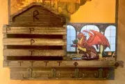 Dragon-Themed Wooden Key Holder with Rune Accents