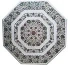 Octagon Marble Dining Table Top Abalone Shell Inlay Work Center Table for Office