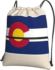 EdWal Colorado State Flag Print Drawstring Backpack Gym Bags Sports Bags With Zipper Pocket For Travel Beach, Black, One Size