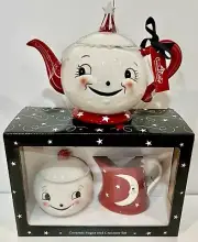 NEW Laughing Luna RED Johanna Parker Carnival Cottage Teapot / Sugar & Cream Set
