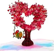 3D Pop-Up Card, Heart Tree with Birds, Romantic Greeting Card for Wedding Anniversary, Birthday, Love, Handmade