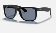 RAY-BAN JUSTIN SQUARE SUNGLASSES RUBBER BLACK DARK BLUE POLARIZED RB4165 622/2V