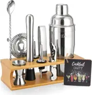 Bartender Kit Cocktail Shaker Set with Stand Bar Burlywood Silver - 11pcs