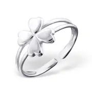 TJS 925 Sterling Silver Toe Ring 4 Leaf Clover Love Heart Leaves Adjustable Band